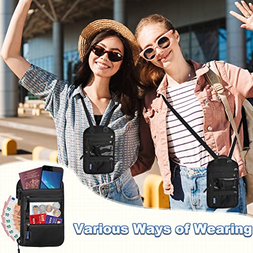 Yordawn Brustbeutel Brusttasche Herren Dame mit RFID-Schutz Wasserdicht Reisegeldbeutel Reise Sicherheitstasche mit Verstellbarem Halsriemen für Karten Reisepass (Dunkelschwarz)