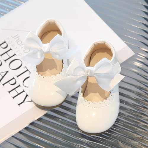Image of Toddler Girls Mary Jane Dress Shoes Little Kids Ballet Flats Bowkont Flower Wedding Party School Princess Shoes