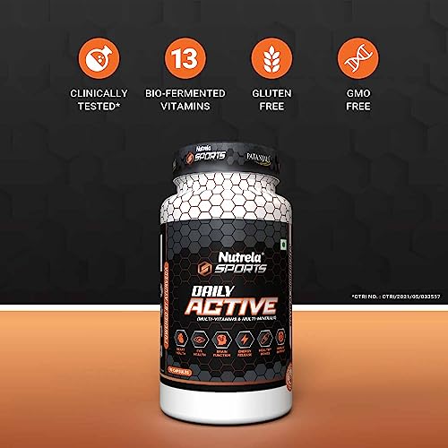 Image of Nutrela Patanjali Premium Daily Active Multivitamin for Men & Women | Biofermented vitamins, minerals for Energy, Immunity, Brain, Eye & Heart Health - 90 Capsule