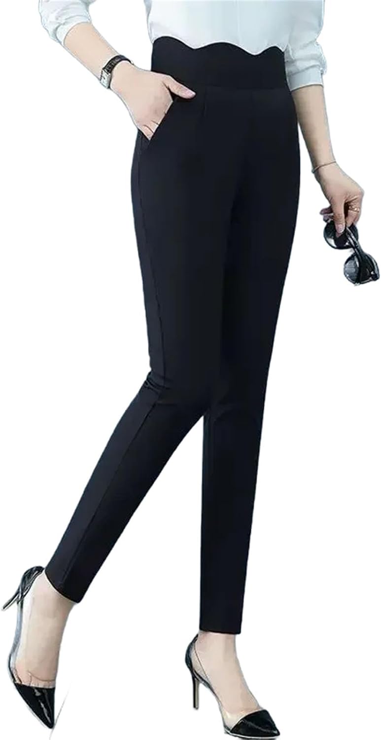 Trousers Solid Color Women's Clothing Elastic Pockets High Waisted Spring Trouser Suits Korean Fashion Cropped Pants
