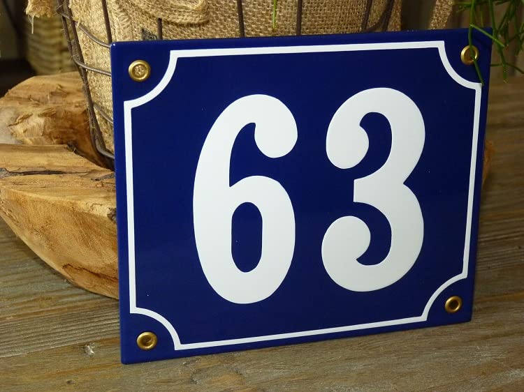 Numéro de maison émail 18x15 cm résistant aux UV et intempéries bleu 63