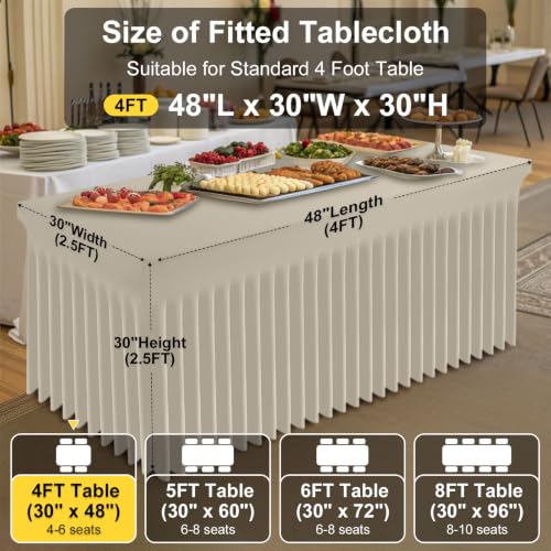 Image of Smiry Spandex Elastic Fitted Table Cloth Skirt for 4FT Rectangle Table | Stretch Washable Table Cloth, Banquet Table Cover for Wedding, Party, Indoor & Trade Shows, (Taupe, 48Lx30Wx30H)