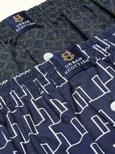 Image of Urban Scottish Men's Pack of 2 Cotton Printed Boxers with Side Pockets