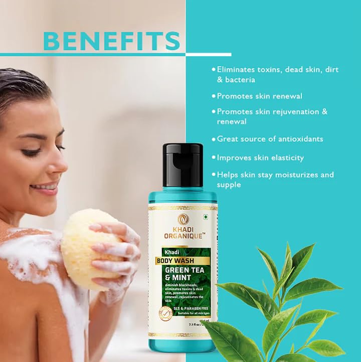 Image of Khadi Organique Green Tea & Mint Body Wash With Refreshing Green Tea & Mint For All Skin Types of Men's & Womens - 210 ML