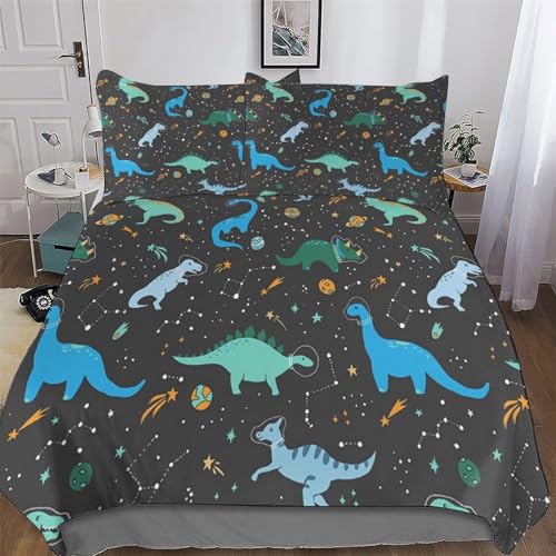 DCCCY Juego de ropa de cama con diseño de dinosaurios, 3 piezas, funda nórdica y funda de almohada, agradable microfibra, funda nórdica para niños y niñas King (220 x 240 cm)