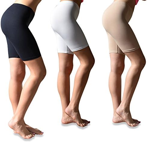 Sexy Basics Womens 3 Pack Buttery Soft Brushed Active Stretch Yoga Bike Short Boxer Briefs (3 Pack- Black/Hazlenut/White, Large)