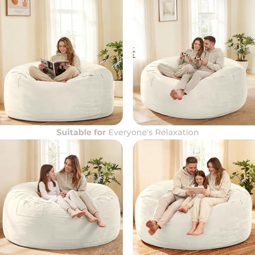 Image of HABUTWAY Bean Bag Chair: Giant 6' Memory Foam Furniture Bean Bag Chair with Microfiber Cover - 6Ft,Beige