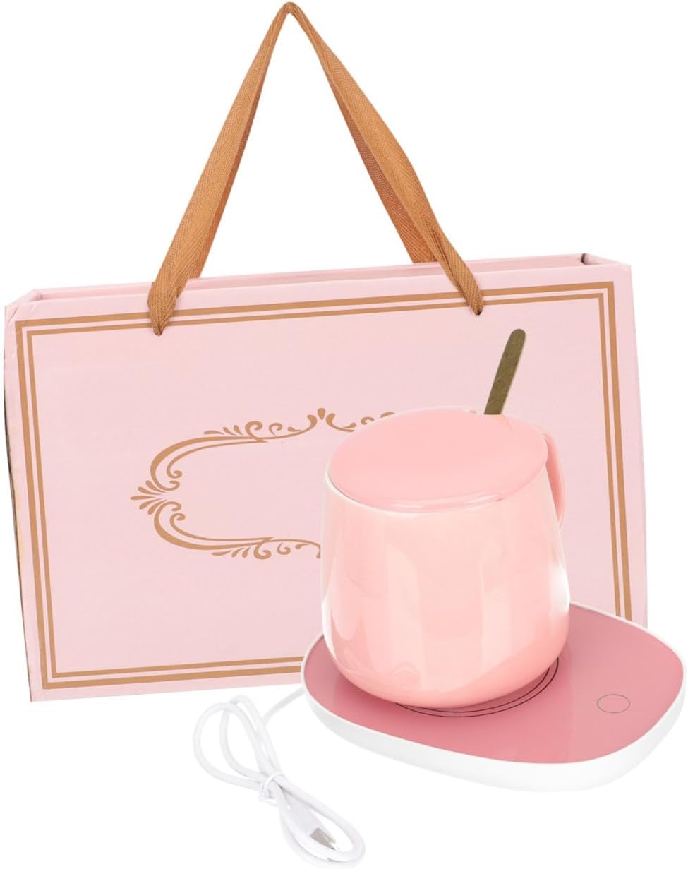 IMIKEYA Electric Cup Warmer with USB Heating and Thermostat Cup Warmer for Desk Use Break Resistant Design Comfortable Grip Pink for Tea Coffee and Water