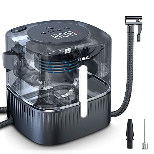 MEIDI Car Tire Inflator Portable Air Compressor, Fast Inflation Air Pumps for Car Tires with Retracts Cord Button, Digital LED Screen, Auto-Off, 4 Inflation Modes, LED Light for Car, Motorcycle