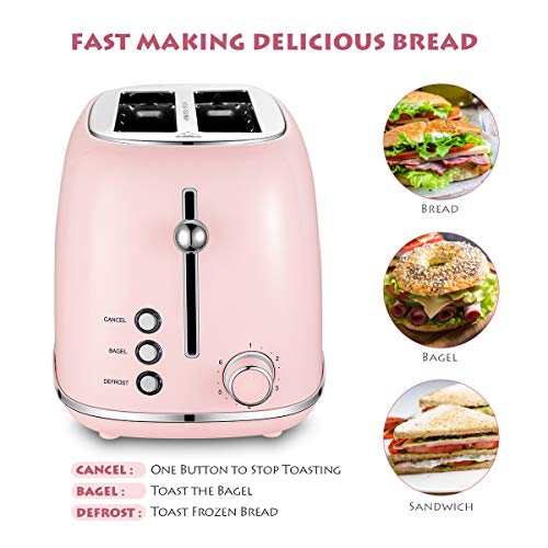 Redmond 2 Slice Toaster Retro Stainless Steel Toaster With Bagel, Cancel, Defrost Function And 6 Bread Shade Settings Bread Toaster, Extra Wide Slot And Removable Crumb Tray, Pink, St028 #TOP4