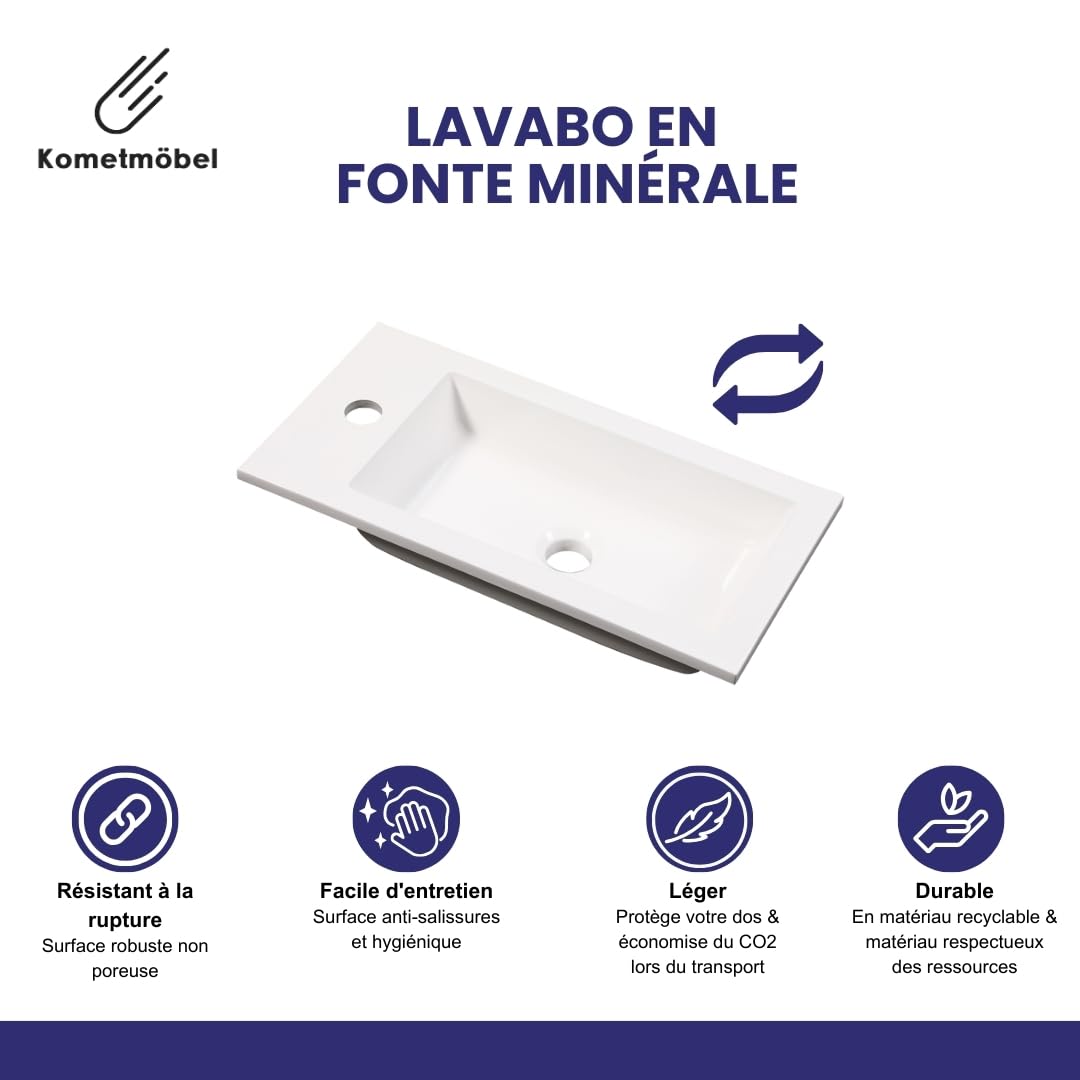 Meuble Lave Mains WC Meuble lavabo 50cm déjà monté (Chêne 50cm, sans Mitigeur)
