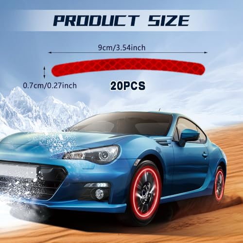 Image of 20PCS Reflective Car Wheel Decorative Stripe Stickers, Reflective Car Decal, Anti-Scratch Reflective Rim Stickers, Night Safety Warning Car Stickers Universal for Vehicles Motorcycles (Red)