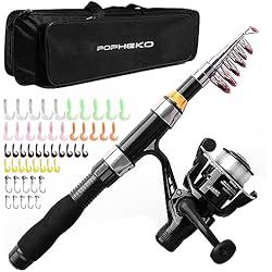 Caña De Pescar Plusinno Carrete de caña de Pescar telescópica, Kit Completo de señuelos de línea de Pesca para Principiantes, Todo en uno, 1,7 m, caña de Pescar Ligera, Carrete Giratorio, línea, Juego de señuelos, Bolsa de