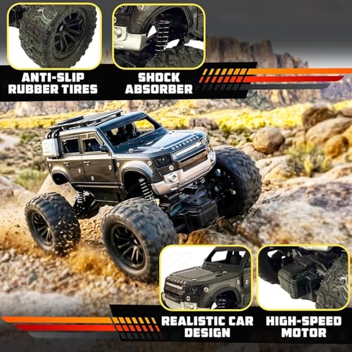 Image of Royal Cellar Defender Climbing Remote Control Car, 1:18 RC Monster Truck 2WD with Dual Spray Smoke, LED Lights, 2.4GHz Long Range, Alloy Body Off Road Car, Type C Rechargeable (Defender Off-Road)