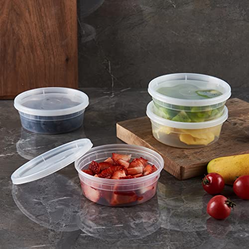 Image of [48Set-8oz] Plastic Deli Food Storage Containers With Lids Disposable Clear Small Togo Jars Bowls For Soup, Meal Prep, Slime | BPA Free | Stackable | Leakproof | Microwave | Dishwasher | Freezer Safe
