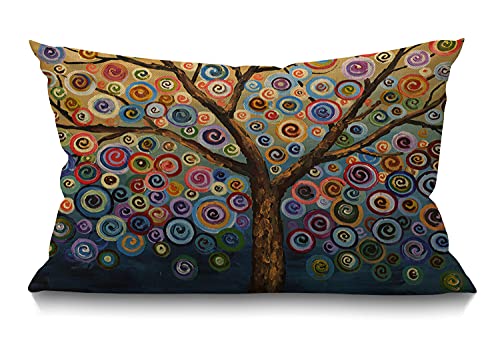 Housse de coussin Farmhouse - Motif arbre d'amour - Couleur arc-en-ciel - Motif à pois - Décoration d'intérieur - En coton et lin - 30,5 x 50,8 cm Cover