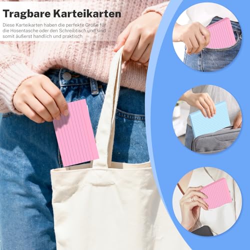 Karteikarten A6(10.16CM x 15.24CM) Liniert, 200 Stück Farbige Karteikarten Vokabelkarten, Lernkarten Beschriftbar Liniert Verdickter Karteikarte, Rezepte Vokabeln Flash Cards für Büro Schule Haus