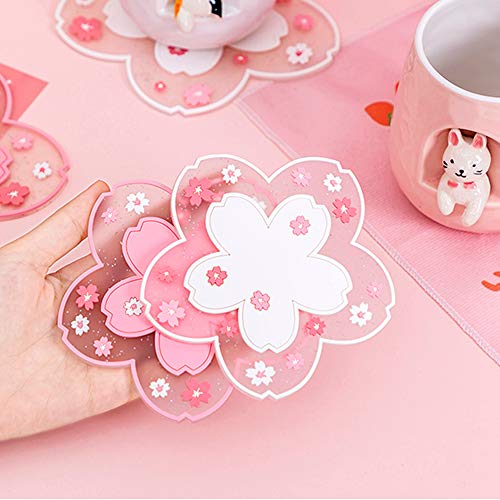 Coffee Mat Kawaii Coaster Cup Pvc Home Tea Mug Coaster Durable Anti-Skid Pot Bowl Pad Placemat Cherry Blossom Coaster (Small 4Pcs) #TOP3