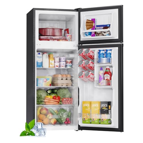 Upstreman BR401 4.0 Cu Ft Mini Fridge with Freezer (Double Door, Black)
