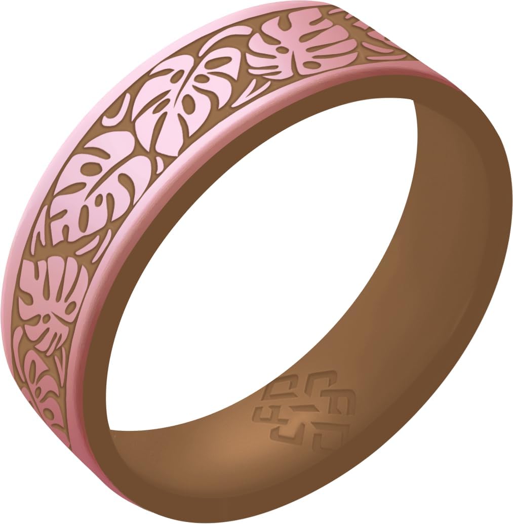 Knot Theory Gold Monstera Silicone Ring for Women - Mint Green, Pearly Pink, Lavender Purple, Sage Green Breathable Dual Layer Comfort Fit 6mm Bandwidth