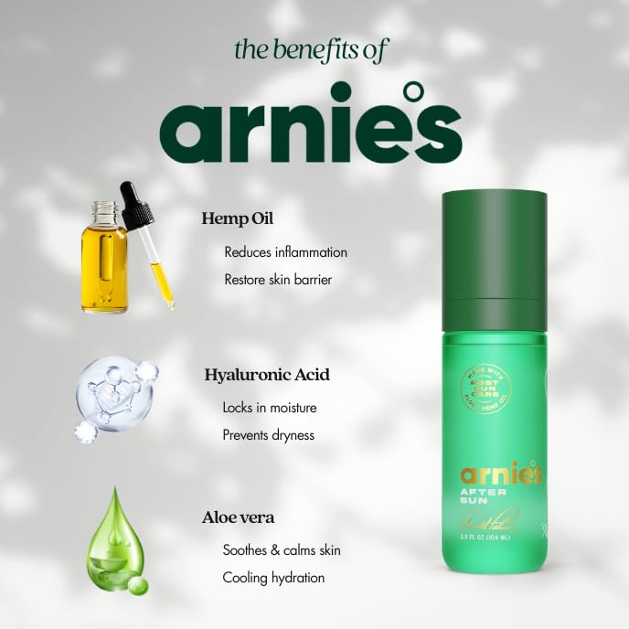 Image of Arnie's After Sun Gel by Arnold Palmer - Cooling Aloe Vera Gel with Hemp Oil & Hyaluronic Acid - Lightweight Hydrating Skin Recovery for Outdoor Sports & Sun Exposure, 3.5 oz