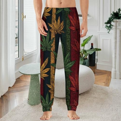 Rastafarian Weed Leaf Men's Pajama Bottoms Sleep Lounge Soft Comfy Pants Sleepwear2