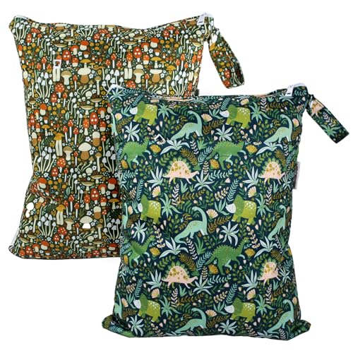 Image of Mama Koala 2 Pack Wet Dry Bags on the Go, Swimming Pool, Beach, in Gym, Fitness Center, Natatorium, Polyester Waterproof Diaper Bag with 2 Pockets, Portable, Reusable, Machine Washable - 12in /16in-023