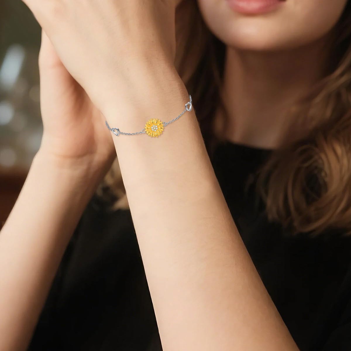 Diamond Sunflower Bracelet for Women 925 Sterling Silver Sunflower and Heart Bracelet Jewelry Gifts for Mom Wife Girlfriend Daughter Sister Her - Image 6