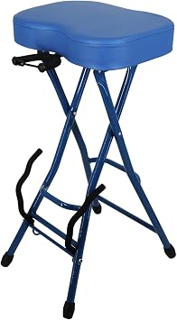 5 CORE Guitar Stool with Guitar Stand Foot Rest Portable Folding Chair with Padded 3.15" Seat and Rubber Feet for Home Studio On Stage and School Blue - GSTOOL L- BLU