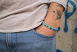  Made by Nami Boho Surfer-Armband 2er Set Herren & Damen - Handmade Strand Festival Accessoires - Azteken-Band Ethno Style - Männer Frauen Perlen-Armband - 100% Wasserfest (Türkis & Perlen)