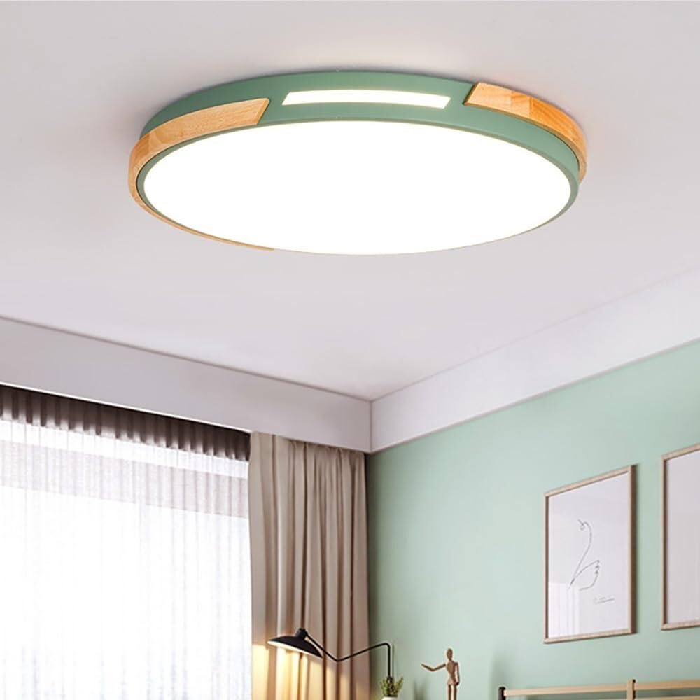 LYMSXAZOU Semi Flush Mount Ceiling Light LED 42W Wood Modern 23.6Inch Round Hallway Lamp for Kitchen Bedroom Corridor(Green 23.6in)