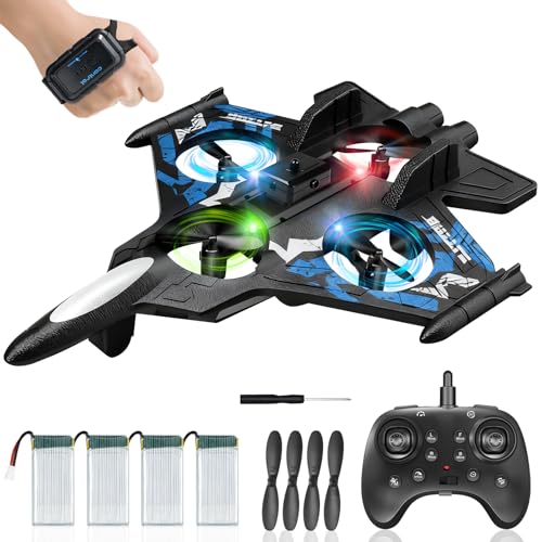 HERMORRYSS Avión Teledirigido, Avions de Juguete con Luz y Evita Obstáculos, RC Caza Modelo con 2 Mandos A Distancia, RC Avión con Rotación de 360° y Cuatro Pequeñas Hélices, Regalo para Niño (Azul) HERMORRYSS Avión Teledirigido, Avions de Juguete con Luz y Evita Obstáculos, RC Caza Modelo con 2 Mandos A Distancia, RC Avión con Rotación de 360° y Cuatro Pequeñas Hélices, Regalo para Niño (Azul)