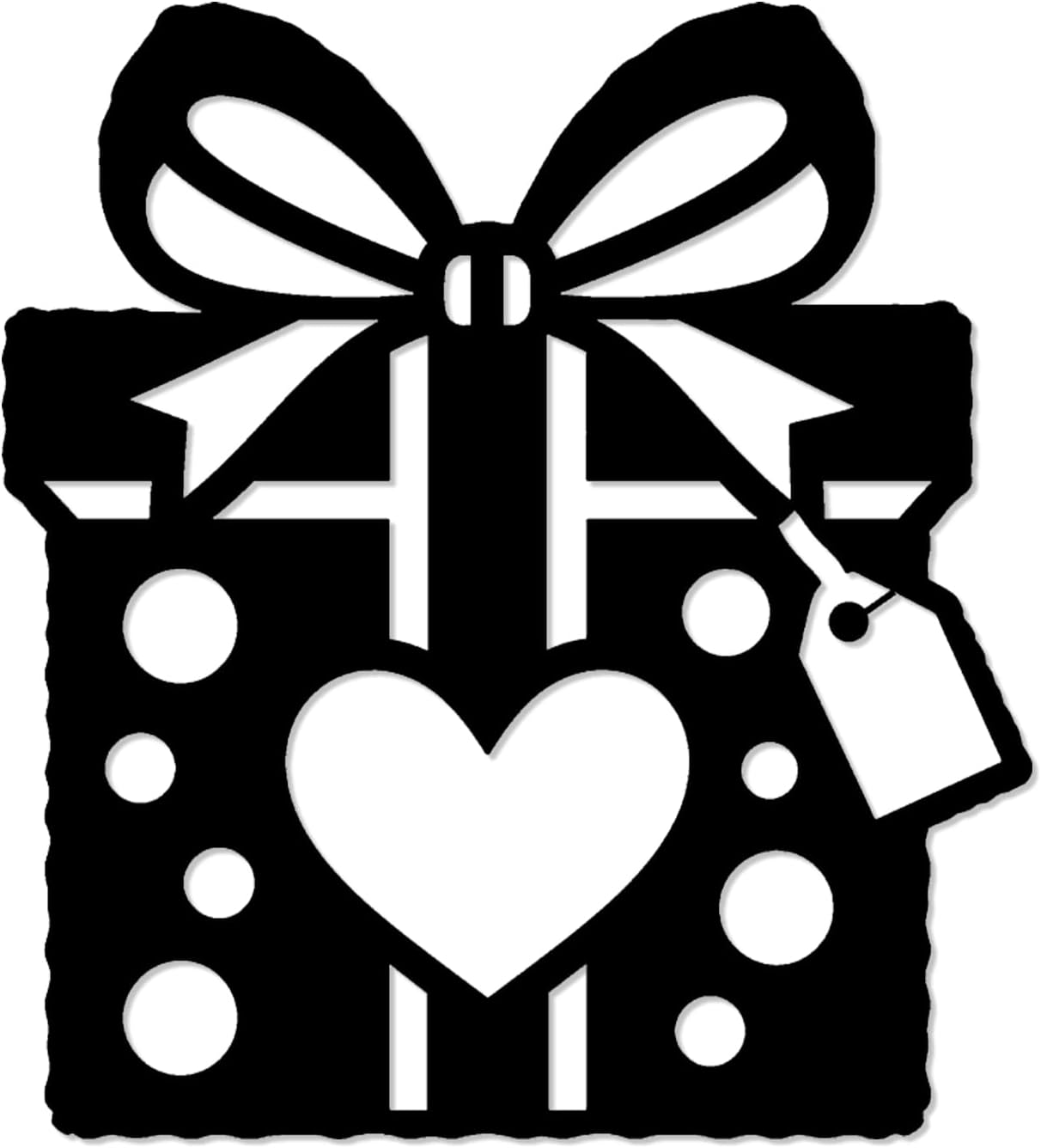 Gift Box with Heart and Bow Metal Wall Art WallArt Decor Metal Outdoor Decor Metal Signs Rustic Whimsical Exquisite Wall Decoration for Living Room Bedroom Office Black 12in