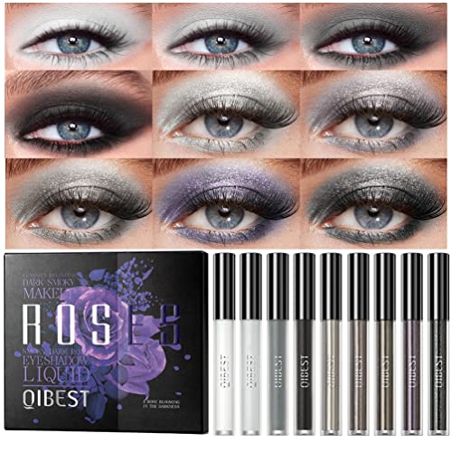 Bestland Liquid Black Smokey Gray Silver Glitter Shimmer Matte Eyeshadow Set Nude Smokey Black Make Up Eyeshadow Waterproof Quick Drying Liquid Eye Shadow Makeup (Dark Smoky) #TOP15