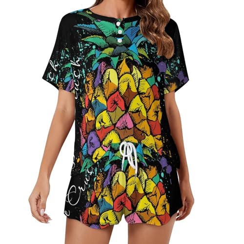 Pyjama ananas coloré ensemble femme fluide et respirant vêtement été