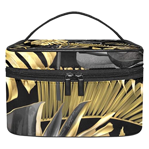 Sac à cosmétiques de grande capacité au motif feuilles tropicales pour le voyage