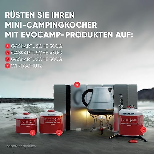 EVOCAMP Kompaktowa kuchenka kempingowa 3,2 kW z zapalnikiem piezoelektrycznym, kuchenka kempingowa, mini kuchenka gazowa idealna na kemping, do wędkowania i aktywności na świeżym powietrzu