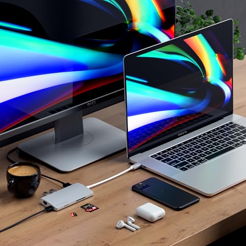 Image of Satechi USB C Hub Multiport Adapter V2 - USB C Dongle - 4K HDMI (60Hz), 60W USB C Charging, GbE, SD /Micro Card Readers, USB 3.0 - USBC Hub for MacBook Pro /Air M1 M2 (Silver)
