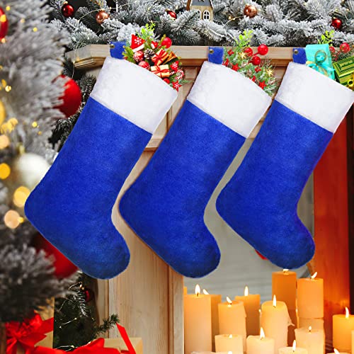 Zomiboo 6 Pcs Blue Plush Fabric Christmas Stocking 18 Inches Large Size Xmas Fireplace Hanging Stockings Blue Classic Stocking Decorations Holiday Stockings Decorations for Family Xmas Party - Thumbnail 3