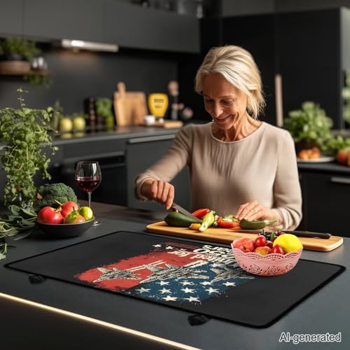 Image of Patriotic Electric Stove Insulation Pad Heat Dish Drying Mat for Kitchen 30x21 Inch Cooktop Stove Guard Protector Extra Large Mat 4th of July Decor, 250 Years Planet