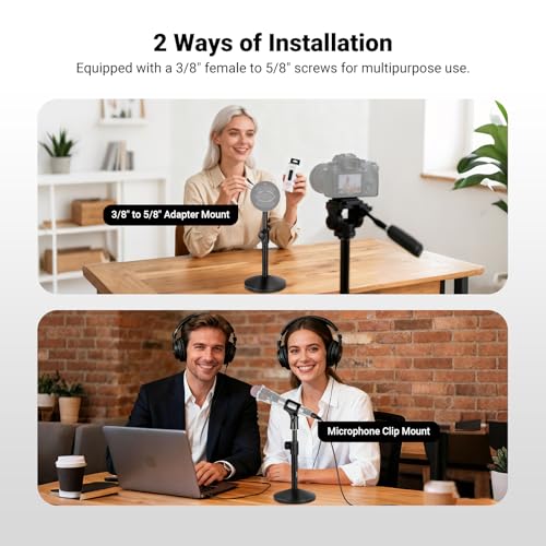 Image of NEEWER Desk Microphone Stand, Adjustable Table Top Mic Holder Mount with Clip and 3 /8 inch to 5 /8 inch Adapter Compatible with Blue Yeti Snowball HyperX QuadCast SoloCast Shure, Max Load 3.3 lbs, MS015