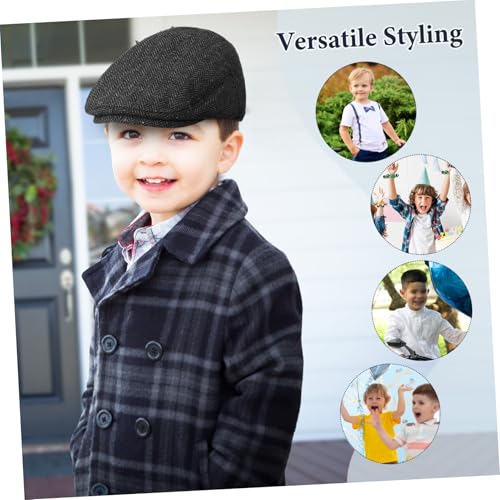 Boy Girl Newsboy Hat for Boys Vintage Flat Cap Black and Gray Comfortable and Breathable Outfit Accessory for and Girls for Seasons3