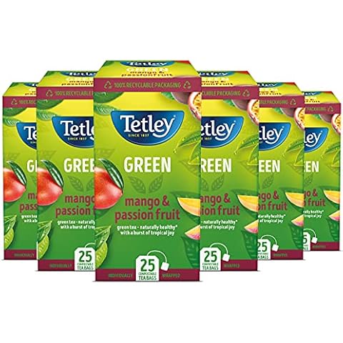 Tetley Mango & Passionfruit Green Tea, Pack of 6 Boxes, 150 Teabags Cover