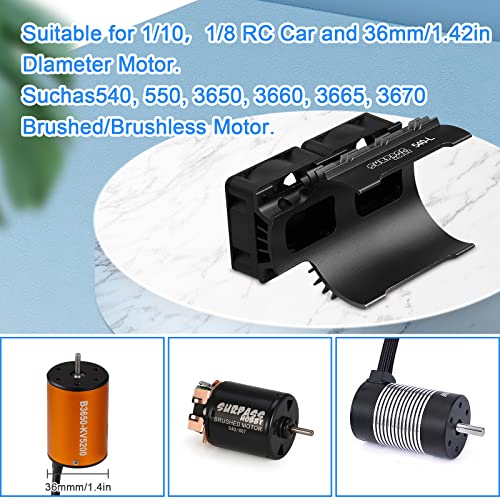Rc Car Motor Cooling Fans Surpass Hobby 30Mm Twin Motor Fan With Metal Heatsink 3650 3660 540 550 Brushless Motor Replacement Parts For 1/10 Rc Car 36-38Mm Brushless Motor #TOP2