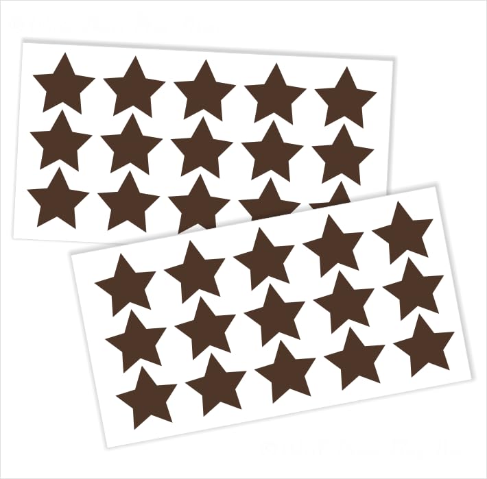 2-Inch Star Decal Set - Chocolate Removable Stickers for Kids - Wall Peel and Stick - Bright Room Decor, Art Classroom, Bathroom Sets - 30pc
