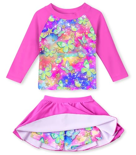 Image of Idgreatim Girls Swimsuit Rash Guard Set Long Sleeve Two Piece Bathing Suit 3-10 Years