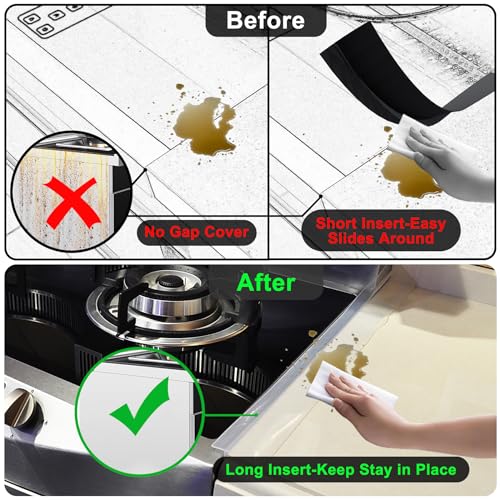 Image of Silicone Stove Counter Gap Cover - 25 Inches Oven Gap Filler 2 Pack Clear | Transparent stove gap covers gap guards range side oven counter gap filler seals spills between kitchen appliances, stovetop