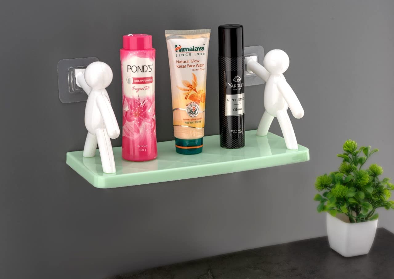 PURAM Wall Hanging Bathroom Storage Human Hook Rack Floating Wall Ledge Shelf Simple Wall Mounted Bookshelf Home Office Sh...