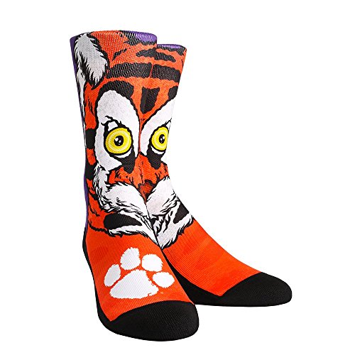 Rock'em Apparel NCAA Clemson Tigers Custom Athletic Crew Socks, Large/X-Large, Clemson The Tiger Mascot