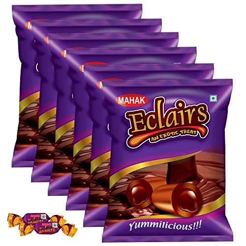 Mahak Kandiez Eclairs Candies 50 Pieces X 6 Packet Smooth And Creamy Chocolate Toffee Eclair Candy Pack Of 6